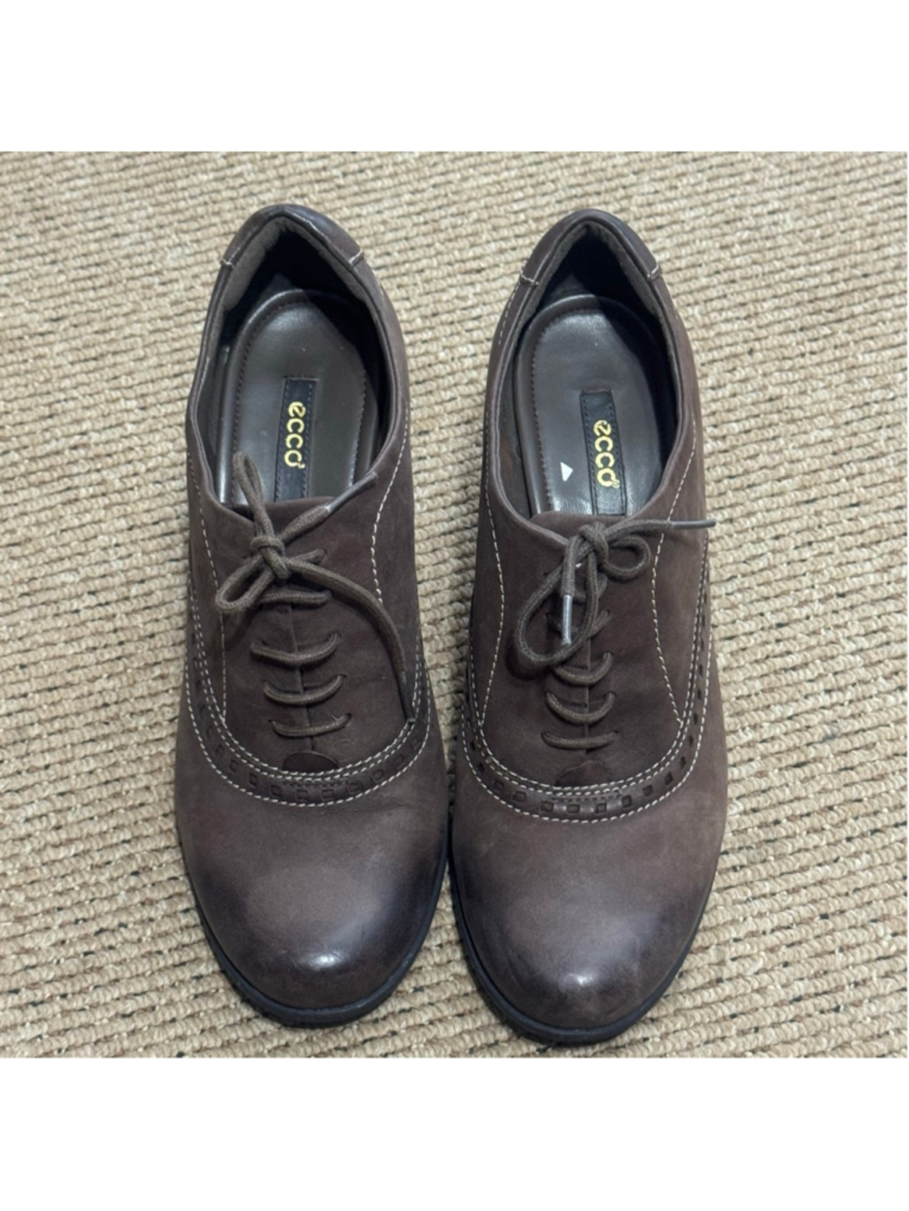 ECCO Brown Leather Oxford Heels Comfort Lace Up Shoes Size 40 (US 9-9.5)